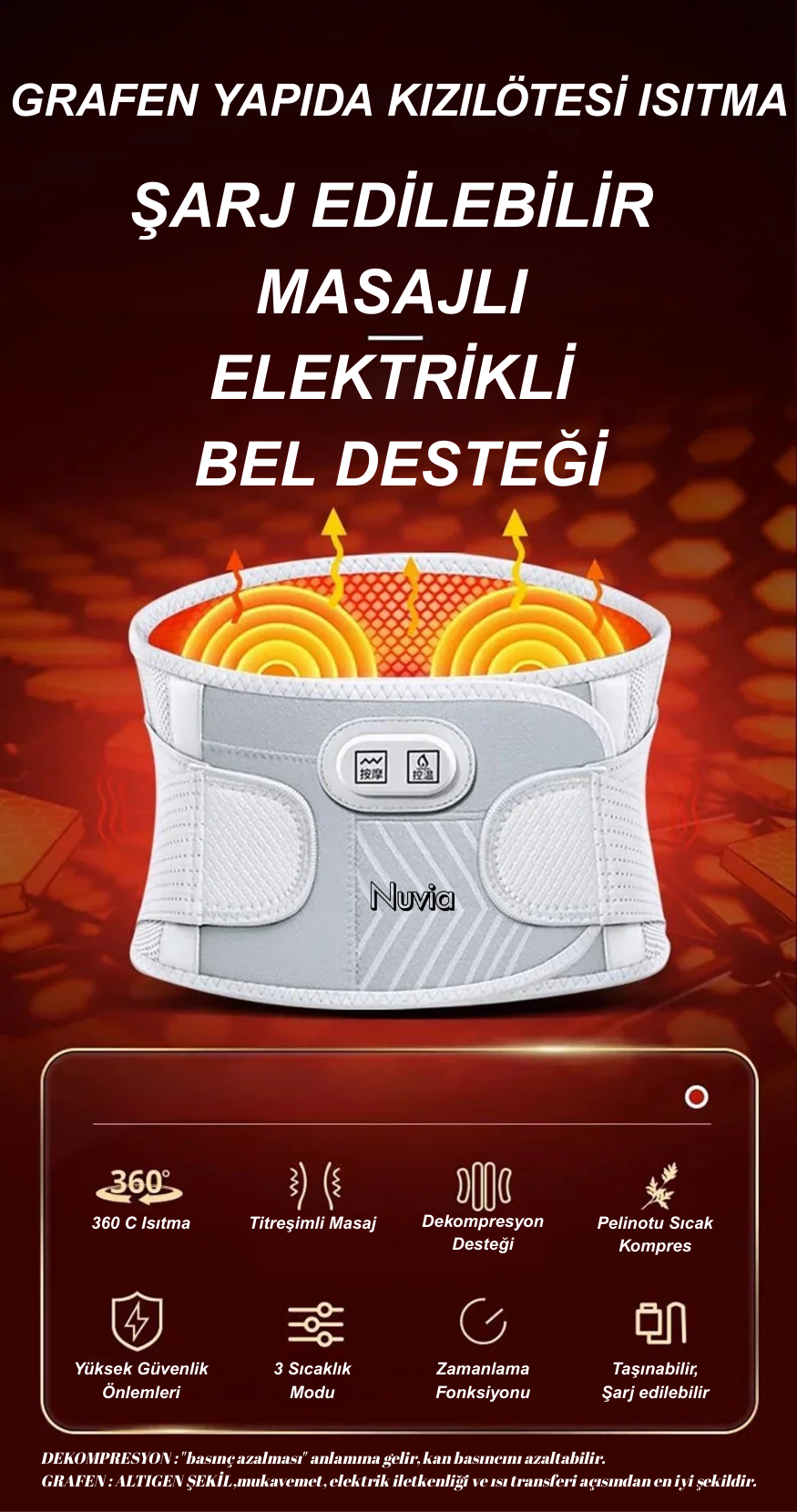 Nuvia® Elektrikli Isıtmalı Titreşimli Bel Masaj Kemeri